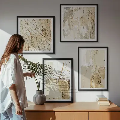 Set de tablouri gata de agățat cu modele abstracte în nuanțe de bej și alb