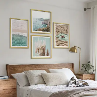 Set de tablouri Pălărie cu iarbă și valuri de plajă gata de agățat