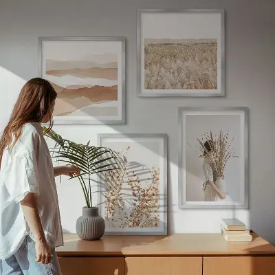 Compoziție de tablouri pentru perete cu motive vegetale în stil boho