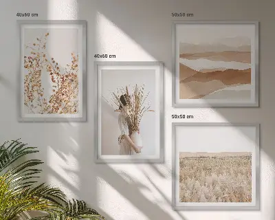 Compoziție de tablouri pentru perete cu motive vegetale în stil boho