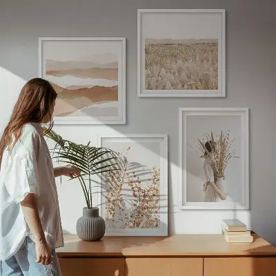 Compoziție de tablouri pentru perete cu motive vegetale în stil boho