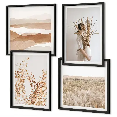 Compoziție de tablouri pentru perete cu motive vegetale în stil boho