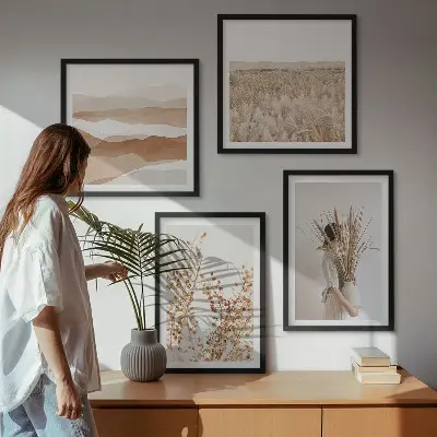 Compoziție de tablouri pentru perete cu motive vegetale în stil boho