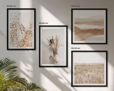 Compoziție de tablouri pentru perete cu motive vegetale în stil boho