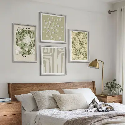 Compoziție de tablouri pentru perete cu plante în stil boho în nuanțe pastelate