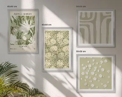Compoziție de tablouri pentru perete cu plante în stil boho în nuanțe pastelate