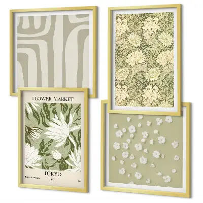 Compoziție de tablouri pentru perete cu plante în stil boho în nuanțe pastelate