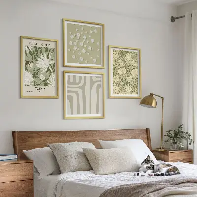 Compoziție de tablouri pentru perete cu plante în stil boho în nuanțe pastelate