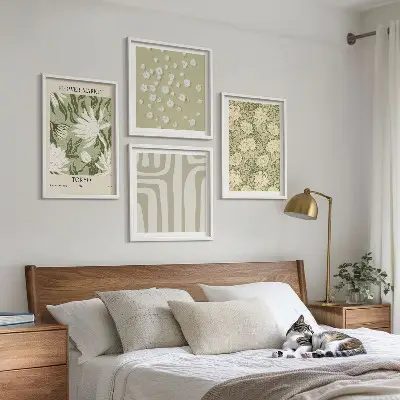 Compoziție de tablouri pentru perete cu plante în stil boho în nuanțe pastelate