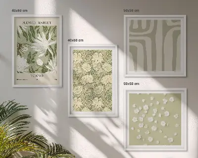 Compoziție de tablouri pentru perete cu plante în stil boho în nuanțe pastelate
