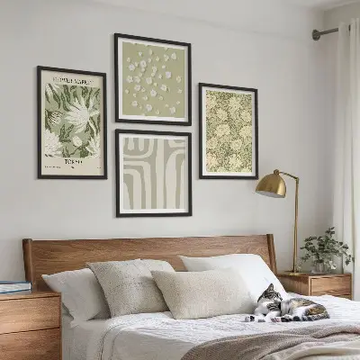 Compoziție de tablouri pentru perete cu plante în stil boho în nuanțe pastelate