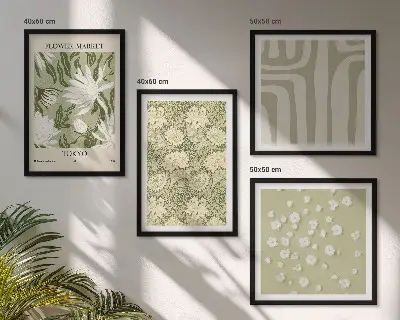Compoziție de tablouri pentru perete cu plante în stil boho în nuanțe pastelate