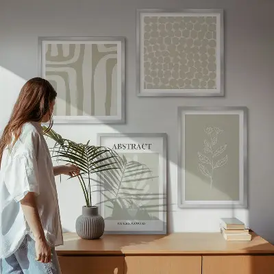 Set tablouri gata de agățat cu modele vegetale și geometrice