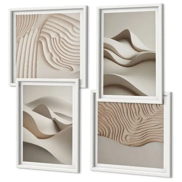 Set de tablouri decorative pentru perete valuri abstracte în nuanțe de bej
