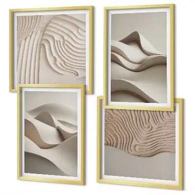 Set de tablouri decorative pentru perete valuri abstracte în nuanțe de bej
