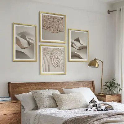 Set de tablouri decorative pentru perete valuri abstracte în nuanțe de bej