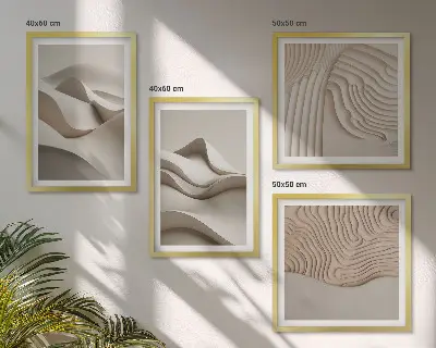 Set de tablouri decorative pentru perete valuri abstracte în nuanțe de bej