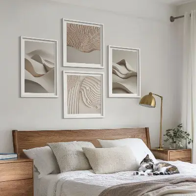 Set de tablouri decorative pentru perete valuri abstracte în nuanțe de bej