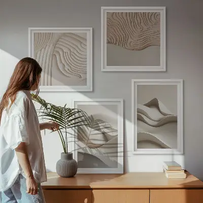 Set de tablouri decorative pentru perete valuri abstracte în nuanțe de bej