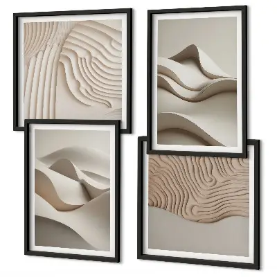 Set de tablouri decorative pentru perete valuri abstracte în nuanțe de bej