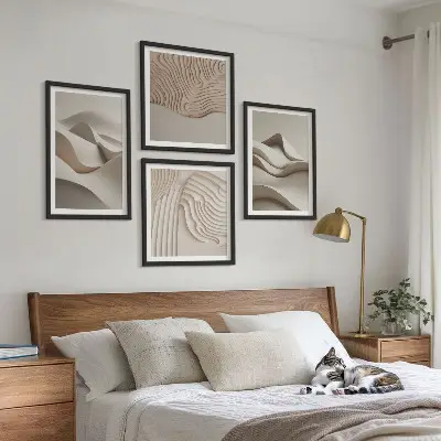 Set de tablouri decorative pentru perete valuri abstracte în nuanțe de bej
