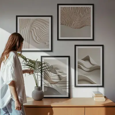 Set de tablouri decorative pentru perete valuri abstracte în nuanțe de bej