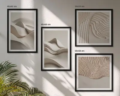 Set de tablouri decorative pentru perete valuri abstracte în nuanțe de bej