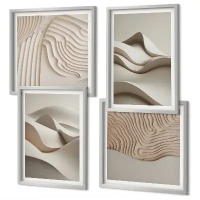 Set de tablouri decorative pentru perete valuri abstracte în nuanțe de bej