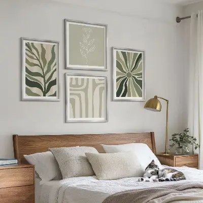 Compoziție de tablouri pentru perete cu model minimalist de plante verzi
