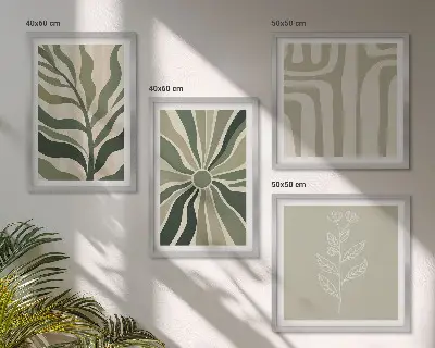 Compoziție de tablouri pentru perete cu model minimalist de plante verzi