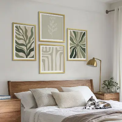Compoziție de tablouri pentru perete cu model minimalist de plante verzi