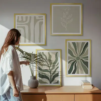 Compoziție de tablouri pentru perete cu model minimalist de plante verzi