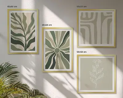 Compoziție de tablouri pentru perete cu model minimalist de plante verzi