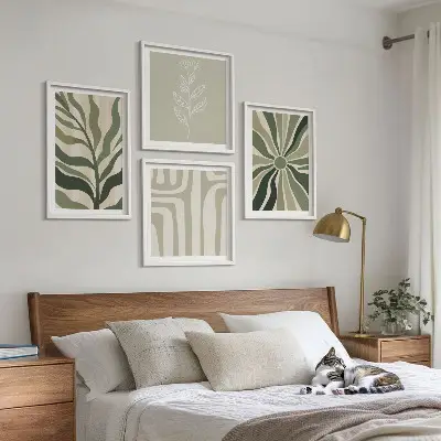 Compoziție de tablouri pentru perete cu model minimalist de plante verzi
