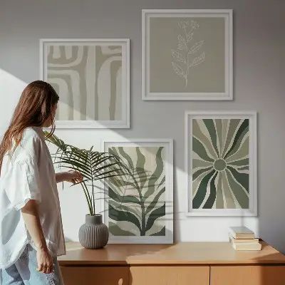 Compoziție de tablouri pentru perete cu model minimalist de plante verzi