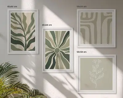 Compoziție de tablouri pentru perete cu model minimalist de plante verzi