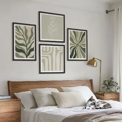 Compoziție de tablouri pentru perete cu model minimalist de plante verzi