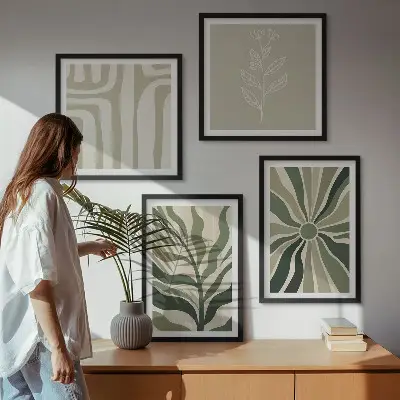Compoziție de tablouri pentru perete cu model minimalist de plante verzi