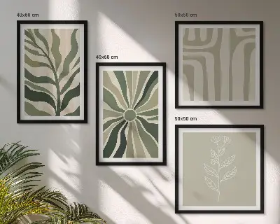 Compoziție de tablouri pentru perete cu model minimalist de plante verzi