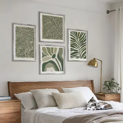Set de tablouri gata de agățat cu modele de frunze și forme ondulate