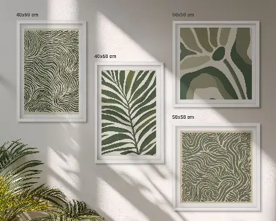 Set de tablouri gata de agățat cu modele de frunze și forme ondulate