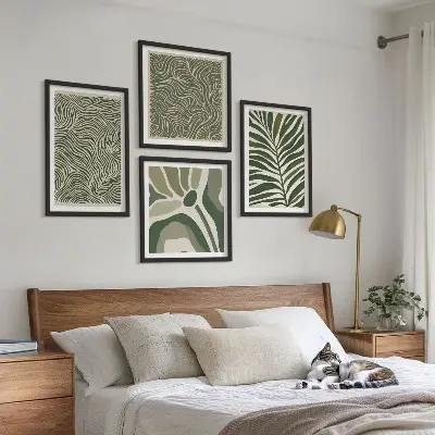 Set de tablouri gata de agățat cu modele de frunze și forme ondulate