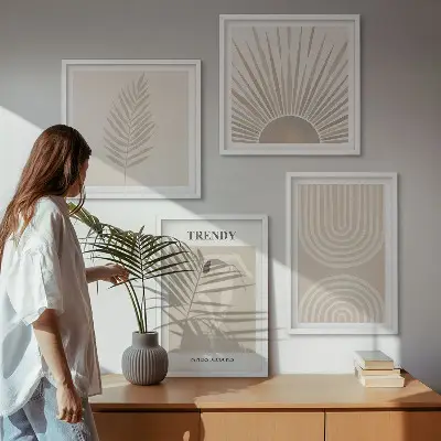 Compoziție de tablouri pentru perete cu postere abstracte în stil boho pastelat