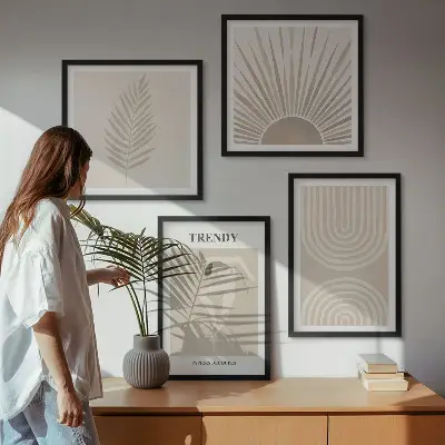 Compoziție de tablouri pentru perete cu postere abstracte în stil boho pastelat