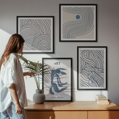 Set tablouri gata de agățat Linii albastre abstracte