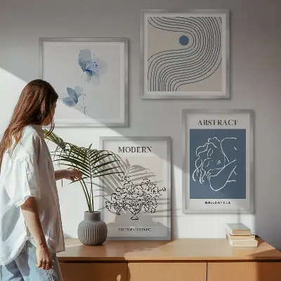 Set de tablouri cu postere abstracte cu linii de flori gata de agățat