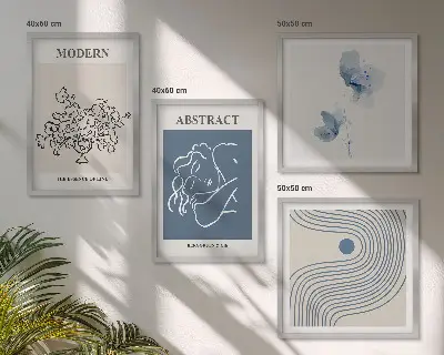 Set de tablouri cu postere abstracte cu linii de flori gata de agățat