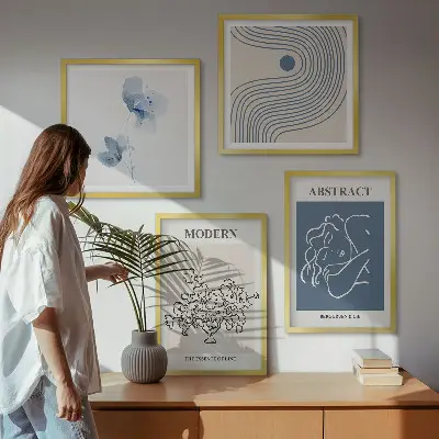 Set de tablouri cu postere abstracte cu linii de flori gata de agățat