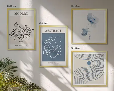 Set de tablouri cu postere abstracte cu linii de flori gata de agățat
