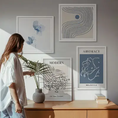 Set de tablouri cu postere abstracte cu linii de flori gata de agățat